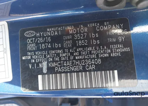 2017 Hyundai Accent Se z USA, uszkodzony, nr VIN KMHCT4AE7HU236408